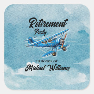 Ruhestands-Reise-Partyflugzeug Vintage Quadratischer Aufkleber