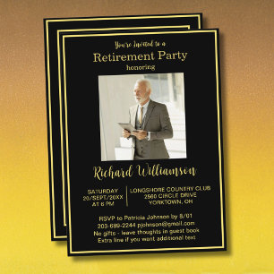 Ruhestandsfeier Elegant und Gold Foto Einladung