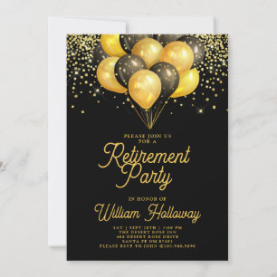 Ruhestandsfeier Goldene schwarze Ballons Schwarz Einladung
