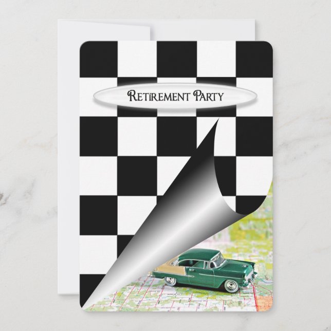 Ruhestandsfeier mit altem Auto Einladung (Vorderseite)