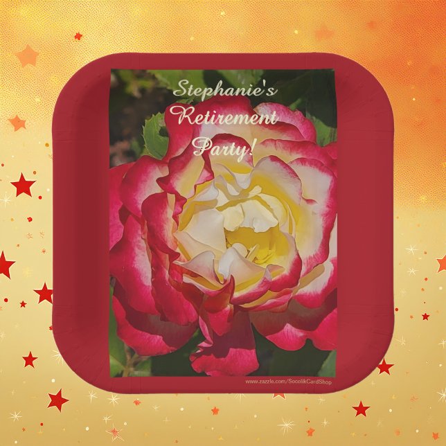 Ruhestandsfeier Rot und Gold Rose Blumen Makro  Pappteller (Von Creator hochgeladen)