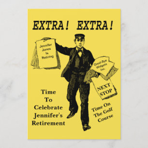 Ruhestandsfeier VIntage-Zeitung Extra Extra Einladung