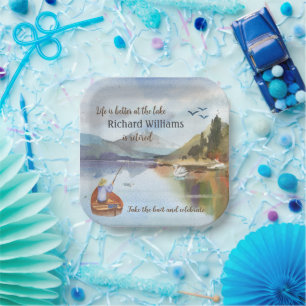 Ruhestandsfischerei am Seeufer Pappteller