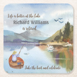 Ruhestandsfischerei am Seeufer Rechteckiger Pappuntersetzer