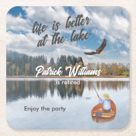 Ruhestandsfischerei am Seeufer Rechteckiger Pappuntersetzer