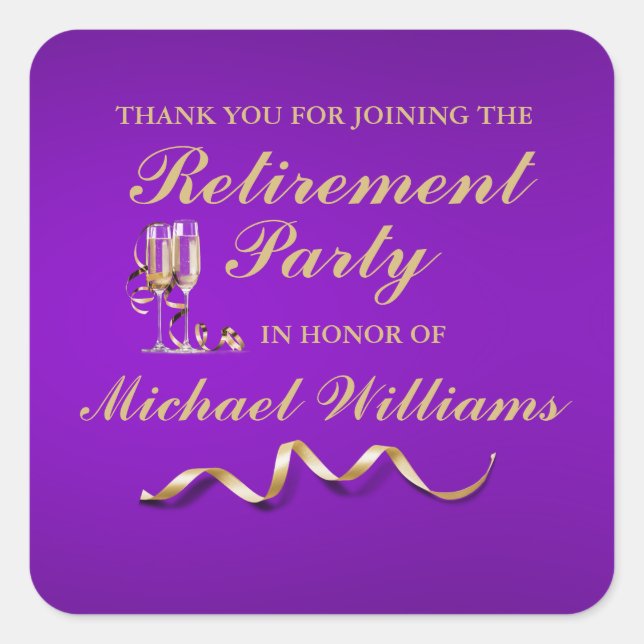 Ruhestandsformal Classic Champagner Glass Quadratischer Aufkleber (Vorderseite)