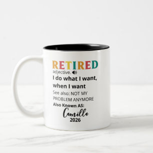 Ruhestandsgeschenke für Frauen, Personalisierter R Zweifarbige Tasse