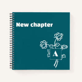 Ruhestandsmonogramm Wasserfarbe Rose Blau Weiß Notizbuch