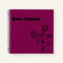 Ruhestandsmonogramm Wasserfarbe Rose Rot Schwarz Notizbuch