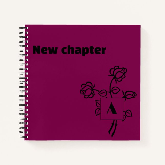 Ruhestandsmonogramm Wasserfarbe Rose Rot Schwarz Notizbuch (Vorderseite)