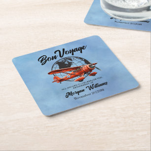 Ruhestandsparty Bon Voyage Reise Globus Flugzeug Rechteckiger Pappuntersetzer
