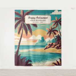 Ruhestandsparty mit retro-Strandfoto-Hintergrund Wandteppich