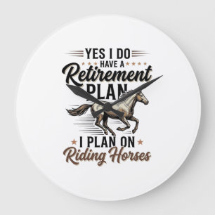 Ruhestandsplan Reitpferde Vintage-Shirt-Design Große Wanduhr