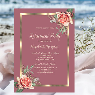 Ruhestandsregelung für elegante Rose aus Gold Einladung