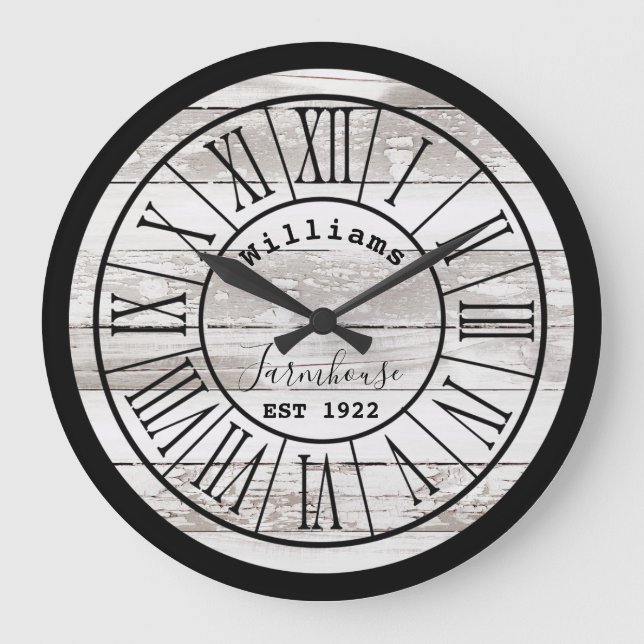 Ruhestörendes Weiß-Bauernhaus Familienname Große Wanduhr (Vorderseite)