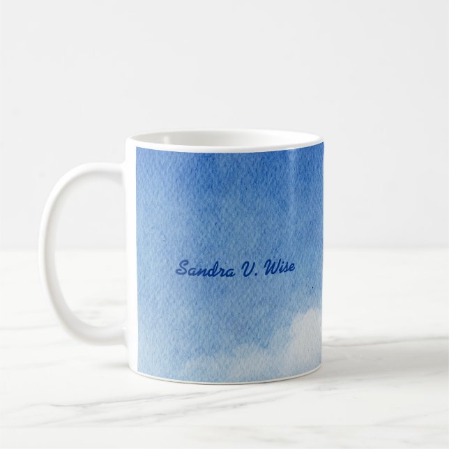 Ruhig Custom Sky Dreams Wasserfarbe Blau & Weiß Kaffeetasse (Links)