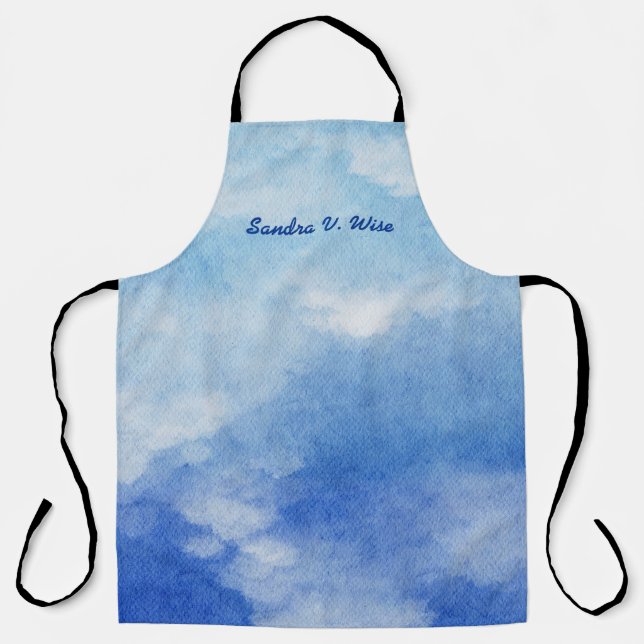 Ruhig Custom Sky Dreams Wasserfarbe Blau & Weiß Schürze (Vorderseite)
