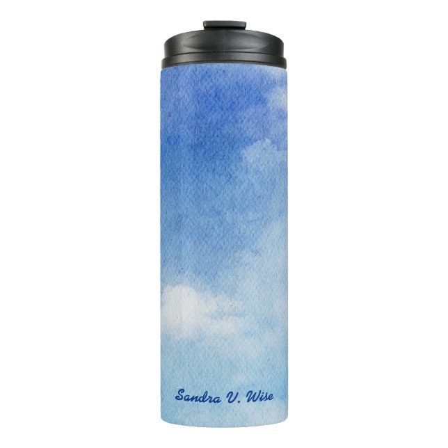 Ruhig Custom Sky Dreams Wasserfarbe Blau & Weiß Thermosbecher (Vorderseite)
