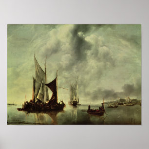 Ruhig oder, Boote nahe der Küste, nach 1651 Poster