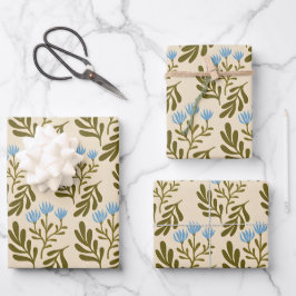 Ruhig und Natürlich: Nahtloses Muster Blaue Blume Geschenkpapier Set
