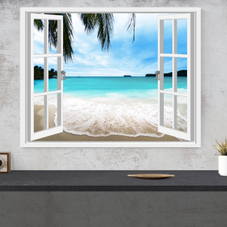 Ruhige 3D-Meer- und Strandfensteransicht Poster