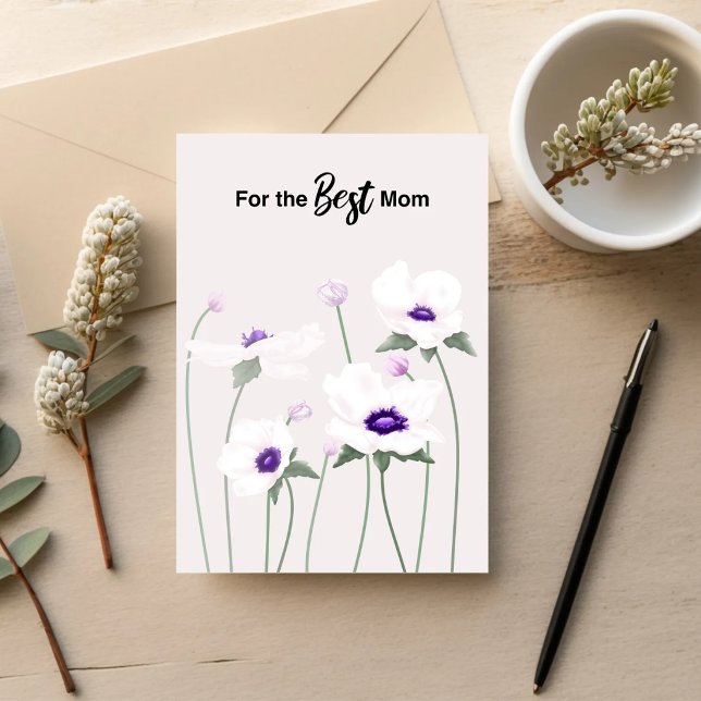 Ruhige Anemone Muttertags-Karte Karte (Soft anemone florals with a calm, minimal design. A gentle Mother’s Day card for the best mom.)