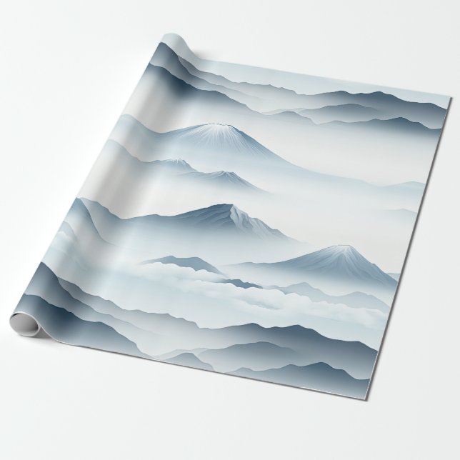 Ruhige Berge Schnee Blau Weiße Szene Geschenkpapier (Ungerollt)
