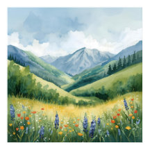 Ruhige Berglandschaft - Aquarellwald