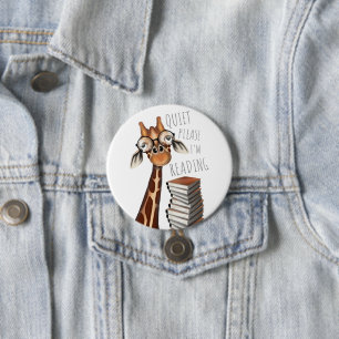 Ruhige Bitte lese, buche Lover Giraffe Abzeichen Button