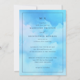 Ruhige Blaue Aquarell-Hochzeitseinladung Einladung