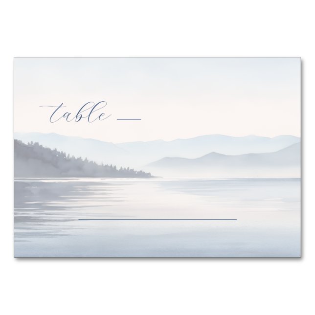 Ruhige Blaue Aquarell-Landschaft Tischnummer (Vorderseite)