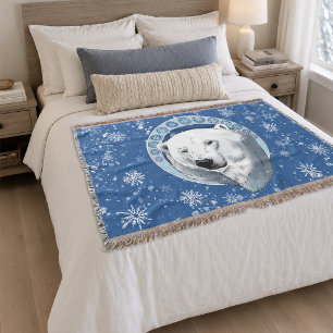Ruhige blaue Art Nouveau Eisbär-Schneeflocken Decke
