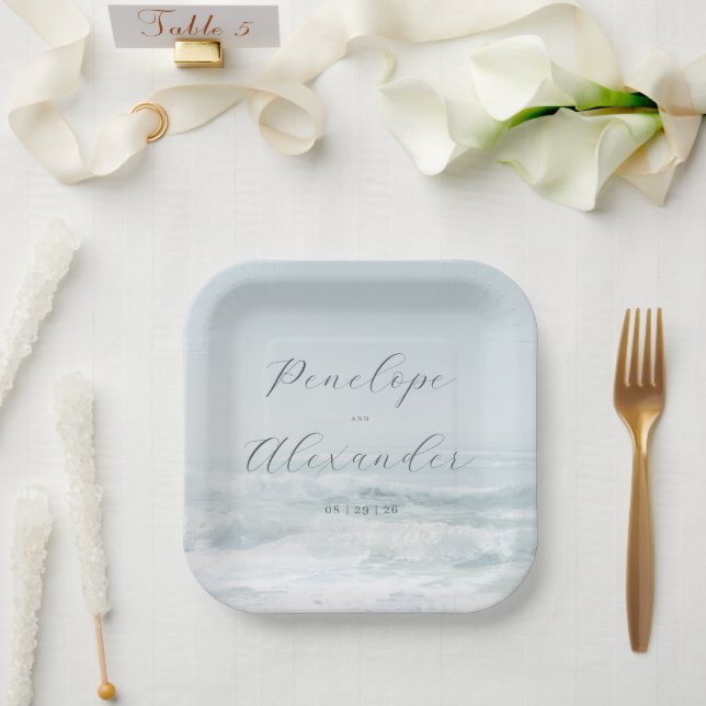 Ruhige blaue Ozeanwellen Pappteller (Hochzeit)