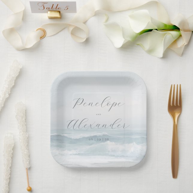 Ruhige blaue Strandwellen Pappteller (Hochzeit)