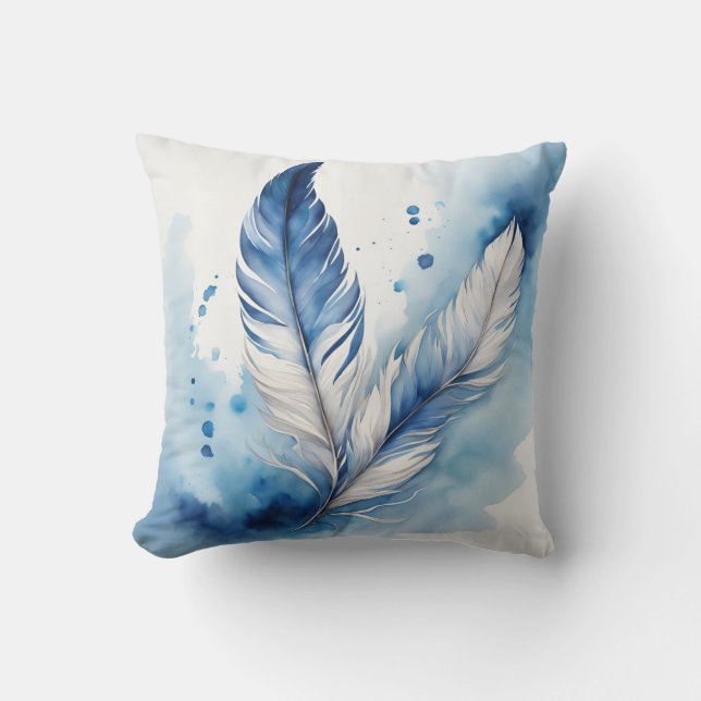 Ruhige blaue und weiße Federn Kissen (Vorderseite)
