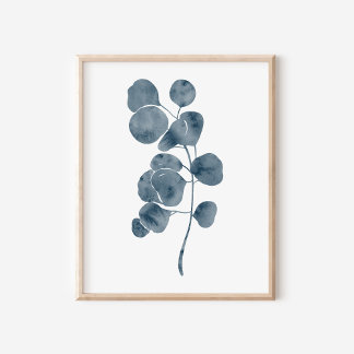 Ruhige blaue Wasserfarbe Eukalyptus-Zweig Kunst Poster
