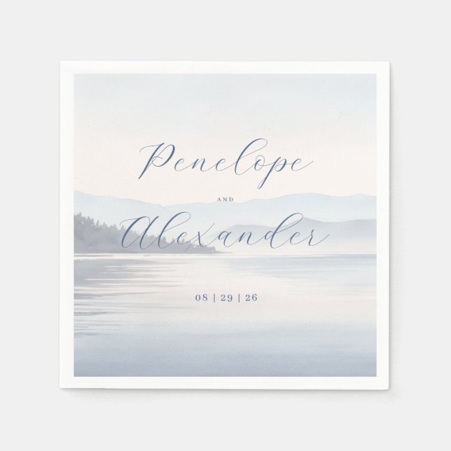 Ruhige Blaue Wasserfarbenlandschaft Serviette (Vorderseite)