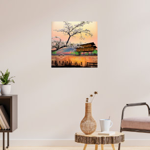 Ruhige Blüte: Sonnenuntergang über einem japanisch Poster