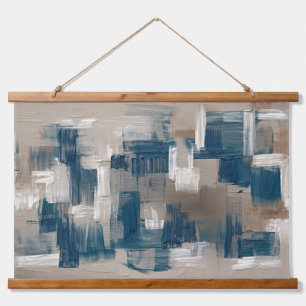 Ruhige braune blaue zeitgenössische Pinselstriche Wandteppich Mit Holzrahmen