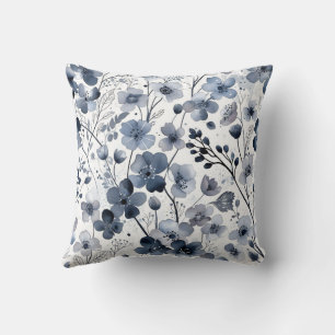 Ruhige Cottagecore Indigo-Blau-Blumenmuster-Design Kissen