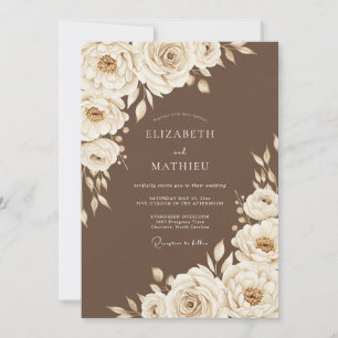 Ruhige cremefarbene Hochzeit im Blumenstil Einladung