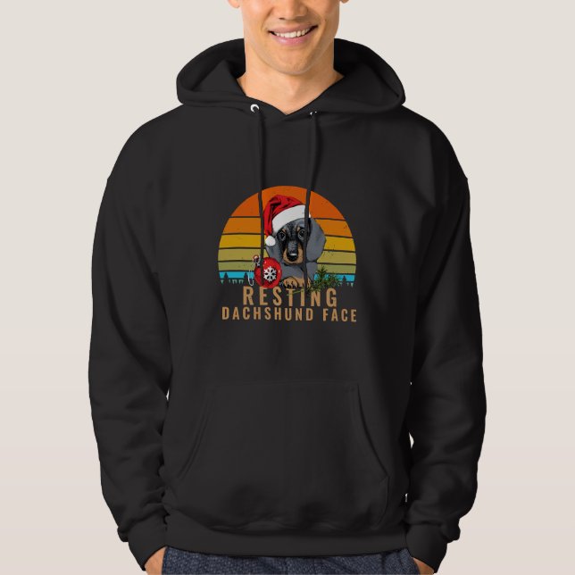 Ruhige Dackel Hunde Gesicht Frohe Weihnachts Retro Hoodie (Vorderseite)