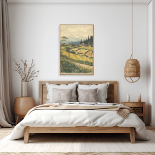 Ruhige Felder – Japanische Landschaft Vintage-Kuns Poster