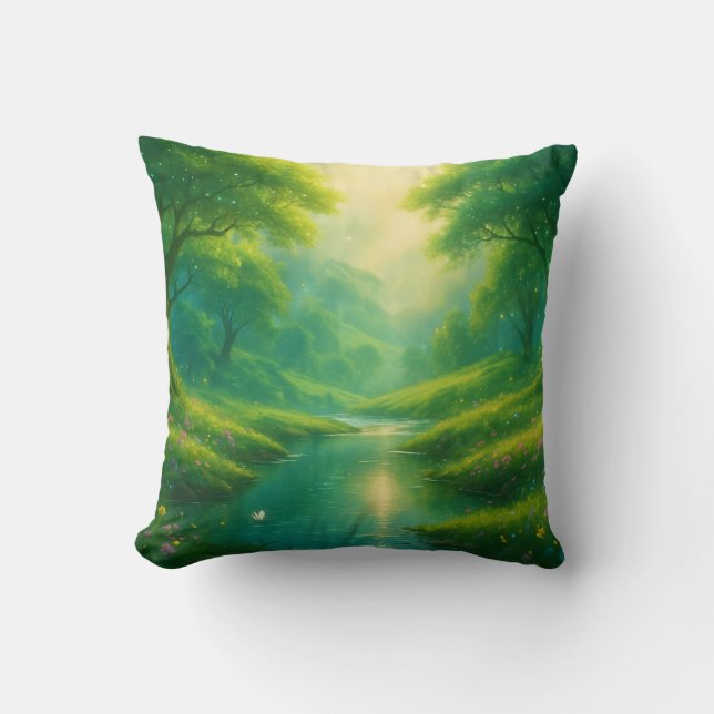 Ruhige Flucht - Landschaftliche Fluss & Berge Land Kissen (Vorderseite)