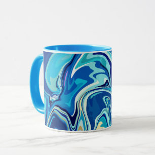 Ruhige Fluid Art mit blauen und aquafarbenen Wirbe Tasse