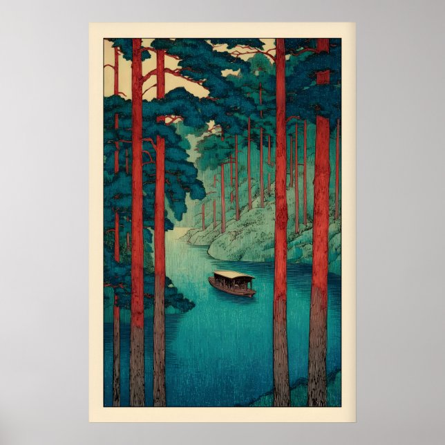 Ruhige Fluss-Wandkunst im Stil von Hasui Kawase, F Poster (Vorne)