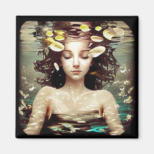 ruhige Frau unter Wasser, AI Artwork Magnet