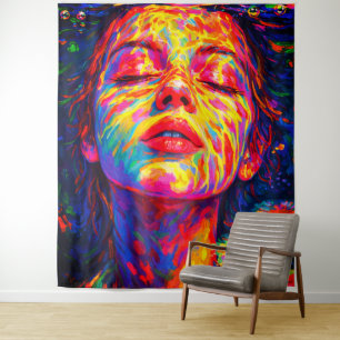 Ruhige Frau Unterwasser Regenbogenfarben Impasto Wandteppich