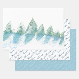 Ruhige Friedliche Winterwald-Wasserfarbe Schrift Geschenkpapier Set