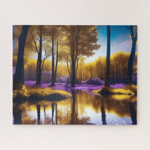 Ruhige gelbe Lila Reflektion unter blauem Himmel Puzzle